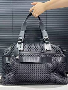 Ladies' Thick Mesh Shoulder Bag, Large Capacity Casual Simple Handbag, Short Distance Travel Commuting Crossbody Bag, Solid Color Splicing Technology, Detachable Shoulder Strap, Ladies' Wallet Suitable For Daily Commuting Use And Short Distance Travel - Black - View 9