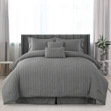 10-Piece Comforter Set - Lux Decor - Down Alternative - Seersucker Lightweight Comforter Set With Sheets - All-Season Warmth & Breathability - Enhance Your Space With Cozy Elegance - Soft Bedspreads - Luxury Bedding Sets - Back To School - Graduation Gifts - Lightweight Comforter - Home Decor - Embrace Comfort In Every Season - Softness And Style Combined - All-Season Bedding Set -, Cozy Bedding, Soft Bedding, Luxury Bedroom Comfort, Valentine's Day Cozy Night, Spring Lightweight Bedding, All-Season Warmth, Duvet Insert, Cozy Blanket, Fluffy Fill, Box Stitch Design, Reversible Design, Hotel Collection Style, Soft Touch Fabric, Easy Wash Bedding, Daily Living, Home Basic, Family Use - 灰色 - 查看 12