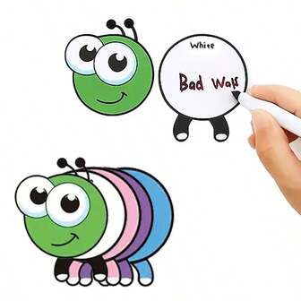 Quixorblex 11/22 Piezas de tarjetas didácticas borrables por ambos lados con forma de oruga, material educativo interactivo para niños, ayudas creativas para la enseñanza en el aula y en el hogar, artículos de estudio divertidos, ideas de regreso a clases y regalos