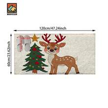 1pc/2pcs Christmas Deer With Tree Pattern Bathroom Anti-Slip Mat, Faux Cashmere Material, Plush Decoration Suitable For Bathrooms, Doorways, Kitchens & Festive Decorations, Machine Washable, Gift Idea
