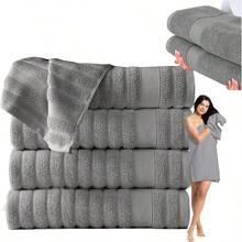 4 Pcs XL Toallas de Bao para Cuerpo 140CM - Juego Toallas de Bao Algodn de 600 gsm, Suave Toalla, Fuerte Absorcin Agua y Secado Rpido, Blanco 70x 140 - 4Pcs Grande Toallas Gris - Ver 2