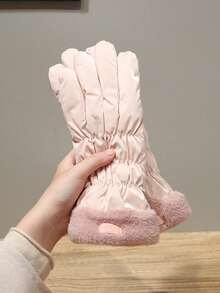 1双女士冬季手套，加厚毛绒内衬触摸屏保暖手套，适用于骑行、登山、滑雪、防风防寒、摩托车毛绒手套、触摸屏手套防水面料