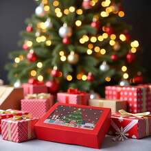 6 cajas de regalo de Navidad, cajas de regalo de fiesta de Navidad, cajas transparentes para hornear galletas, cajas de regalo de cartón rojo de Navidad - Multicolor - Ver 5