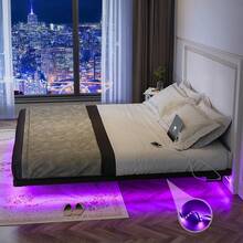Yanara Floating Bed Frame With Smart LED Lights And Charging Station, Modern Bed With Metal Platform, Easy Assembly, No Box Spring Needed - Nữ hoàng: 160*200cm - Xem 8