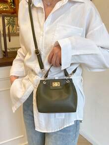 时尚通勤包，轻便奢华女士手提包，优雅单肩托特包，高端百搭，适合工作场合 - 墨綠色 - 查看 3