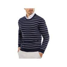 Men's Crew Neck Sweater Slim Fit Lightweight Sweatshirts Knitted Pullover For Casual Or Dressy Wear - 橫條紋白色和海軍藍 - 查看 1