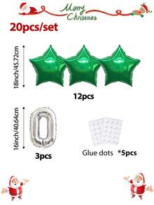 20/60 pezzi Set di palloncini natalizi laser - Palloncini a stella olografici rossi/oro/verdi da 18" + Palloncini a forma di "0" in foil, ideali per decorazioni natalizie, decorazioni interne/esterne, Capodanno, decorazioni per la stanza del 2026, feste di compleanno e altri eventi e vacanze a tema