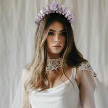 Bubbmi Women Amethyst Crystal Crown Headband Raw Quartz Tiara Moon Goddess Headpiece For Festival Bachelore Tte Party Photography{"Color_name":"PURPLE"} - 紫色 - 查看 8