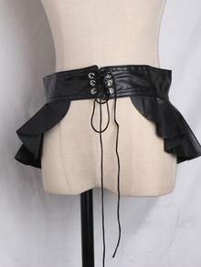 New Unique French Design Layered Waist Tie Belt, Suitable For Skirts, Black, Stylish - Black Ruffled Skirt - View 6