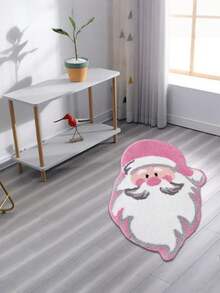 1PC Pink Santa Claus Christmas Mat - Soft, Machine-Made, Washable, Ideal For Bedroom & Indoor Decor, Festive Holiday Mat With Santa Design, Christmas Decorations, Durable Construction, Home Decorators, Christmas Mat, Kitchen Mat, Accessory ﻿