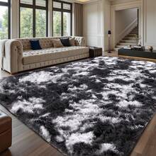 Sour Lemon Rugs Living Room 200x300cm, Grey Area Rugs For Bedroom, Washable Anti Slip Extra Large Shaggy Soft Rug Fluffy Modern Floor Carpets Mat Beside Carpet, Long Runner Rug For Hallway - 黑與白 - 查看 1