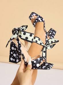 Sandalias de tacón alto para mujer, moda para fiestas y eventos al aire libre, de tacón grueso y punta cuadrada, con diseño de lazo en la cintura y correa en el tobillo, elegantes y lujosas sandalias de tacón alto negro de alta calidad