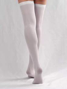 Simple And Stylish Solid Color Women's Velvet Over-The-Knee Socks, Perfect For Valentine's Day, Versatile For Everyday Wear And All Seasons. - 白色 - 查看 4