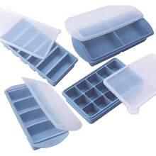 Silicone Freezer Molds Set With 2 Tbsp, 12, 1, And 2 Cup Silicone Freezer Trays With Lids - Meal Prep And Kitchen Essentials Bundle Blue 4 Pack - 藍色4件裝 - 查看 1