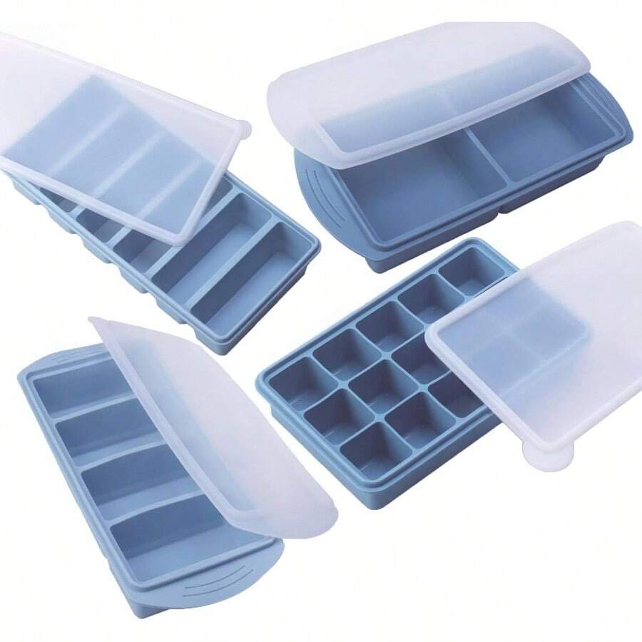 Silicone Freezer Molds Set With 2 Tbsp, 12, 1, And 2 Cup Silicone Freezer Trays With Lids - Meal Prep And Kitchen Essentials Bundle Blue 4 Pack - 藍色4件裝 - 查看 1