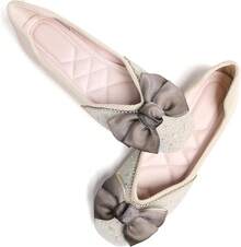 SAILING LU Square Toe Flats Shoes Rhinestoned Bowknots Ballet Flats For Women Studded Dress Shoes Comfort Light Weight LoafersChristmas - 米色 - 查看 12
