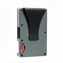 Cartera Minimalista con Bloqueo RFID para Hombres en Fibra de Carbono - Estuche de Tarjeta Metálico Delgado Antirrobo para Efectivo, Identificación y Tarjetas de Crédito - Plateado - Ver 6