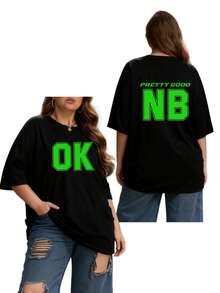 Customized Plus Size Women T-Shirt With Lucky Number & Text, Personalized Blessing/Message, Text/Name/Greeting/Holiday/Anniversary, Custom Wordings, Christmas/Birthday/Valentine's Day Gift - Black - View 3