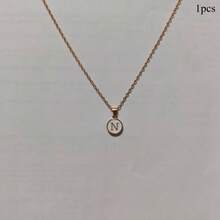 Gold Exquisite Stainless Steel Shell Letter Pendant Necklace, Optional From A-Z, Round Head Pendant Necklace With Waterproof Collarbone Chain, Suitable For Daily Wear
