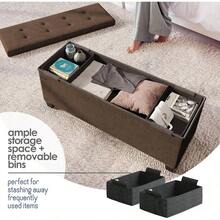 Storage Ottoman with Storage Bins, 30 - In Storage Bedroom End of Bed, Folding Foot Rest Ottoman with Storage Living Room, Storage Chest 660lbs, Faux Leather Ottoman, Brown - 06 - Tela café + 38,1P x 109,2W x 38,1W cm - Ver 4