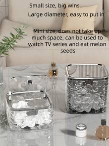 1 Piece Mini Plastic Trash Can With Sliding Lid, Small Desktop Waste Bin For Home, Office, Kitchen, Vanity, Bedroom, Bathroom (Transparent) Luxury Desktop Trash Can With Pop-Up Lid And Glacier Pattern