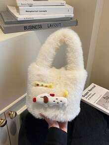 时尚女士手提包，秋冬小毛绒包，新款百搭手提包，精致迷你手提包，毛绒包 - 白色 - 查看 6