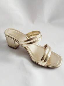 Women's Clog Sandal With Comfortable Medium Heel - 金色 - 查看 2