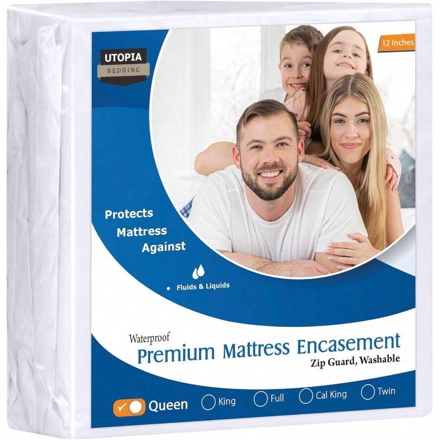 Utopia Bedding Premium Zippered Waterproof Mattress Encasement Bed Bug Proof Mattress Cover Ample Zipper Opening Mattress Protector Queen - White - View 1