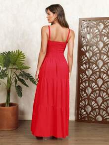Simple Twisted Zipper Ruffle Hem Formal & Evening Wedding - Đỏ - Xem 2
