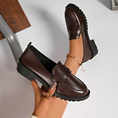 学院风办公室家居休闲一脚蹬乐福鞋，厚底舒适百搭不疲劳女士乐福鞋