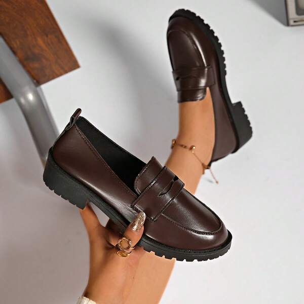 Preppy School Office Home Casual Slip-On Loafers, Thick Sole Comfortable Versatile Non-Fatiguing Loafers For Women