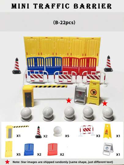 Christmas Gifts: 22pcs/15pcs/12pcs/6pcs Mini Traffic Set, Including Road Signs, Barriers, Warning Signs, Traffic Cones, Isolators, Crash Barrels, Construction Site Decorations And Accessories. Styles Are Randomly Selected. Suitable For Learning And Development, Ideal For Play And Educational Activities, Birthday Party Decorations. (Slight Defects Are Within Normal Range, Such As Detached Accessories That Can Be Easily Re-Attached, Please Be Cautious If You Are Particular About This).