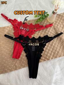 1pc Personalized Name Customized Crystal Letter Decor Sexy Embroidery Bikini Panty, T-Back Floral Panty, Custom Made G-String Underwear, Gift For Girlfriend, Wife, Best Friend For Valentine's Day, Christmas, Halloween, Thanksgiving, Birthday, Anniversary - Multicolor - View 2