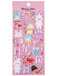 Adesivo de Quebra-cabeça de Vestir Menina Coelho Brilhante 3D, Brinquedo de Presente Educativo Precoce, Artesanato de Desenho Animado, Adequado para Meninos, Meninas, Natal, Páscoa como Pequeno Presente - Multicolorido - Visão 9