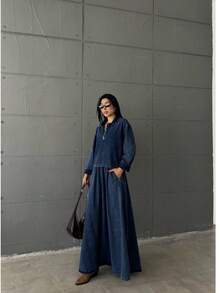 Autumn Fashion Denim Jacket & Mini Skirt Set - Dark Wash - View 3