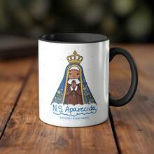Caneca xicara fé Nossa Senhora Aparecida mãe amorosa 25EI - Preto - Visão 2