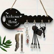 [Bohemian Style] Rustic Wooden Key Holder With Rack And Hooks, Easy To ...