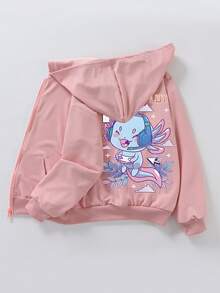 女童可爱卡通游戏动物人物印花连帽衫女童童趣长袖连帽卫衣秋冬学生青少年女童服装 - 粉色 - 查看 2
