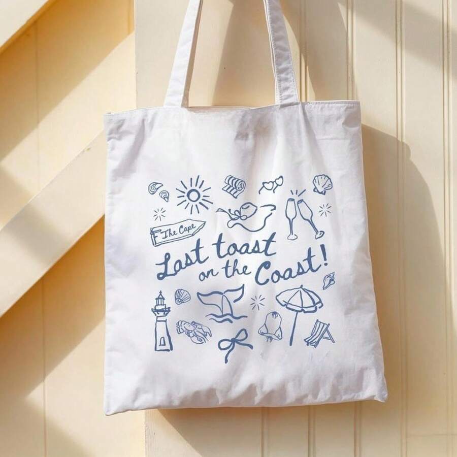 Last Toast On The Coast Tote Bag, Coastal Beach Bachelorette, Bridesmaid Gift, Wedding Favor, Destination Bridal Party,  Tote - 米色 - 查看 1