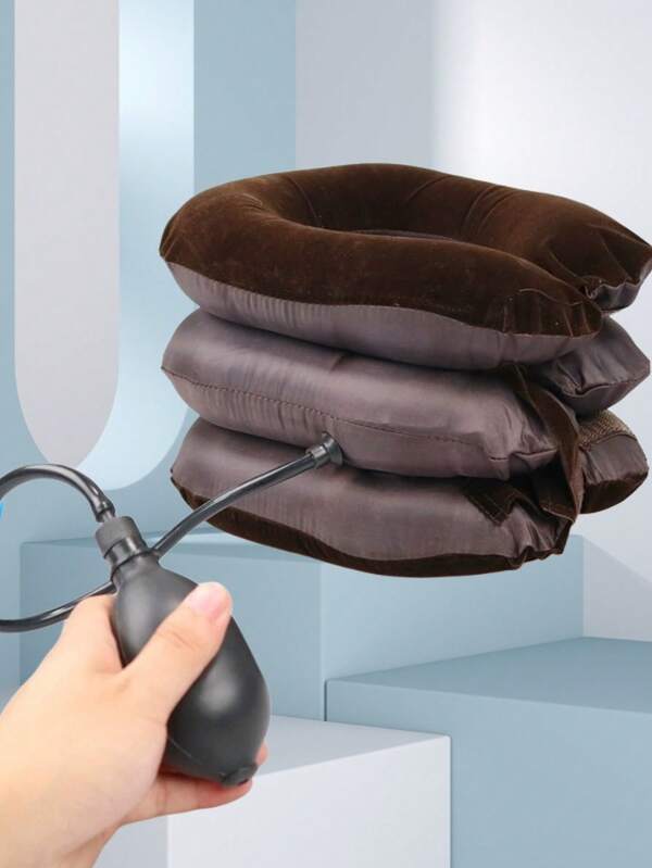 1 Stück brandneuer, sehr gefragter 3-Schichten Plüsch-Faser-verstärkter aufblasbarer Nackenschutz, tragbares aufblasbares Nackentraktionsgerät, Nackenstreckhilfe, Nackenstütze