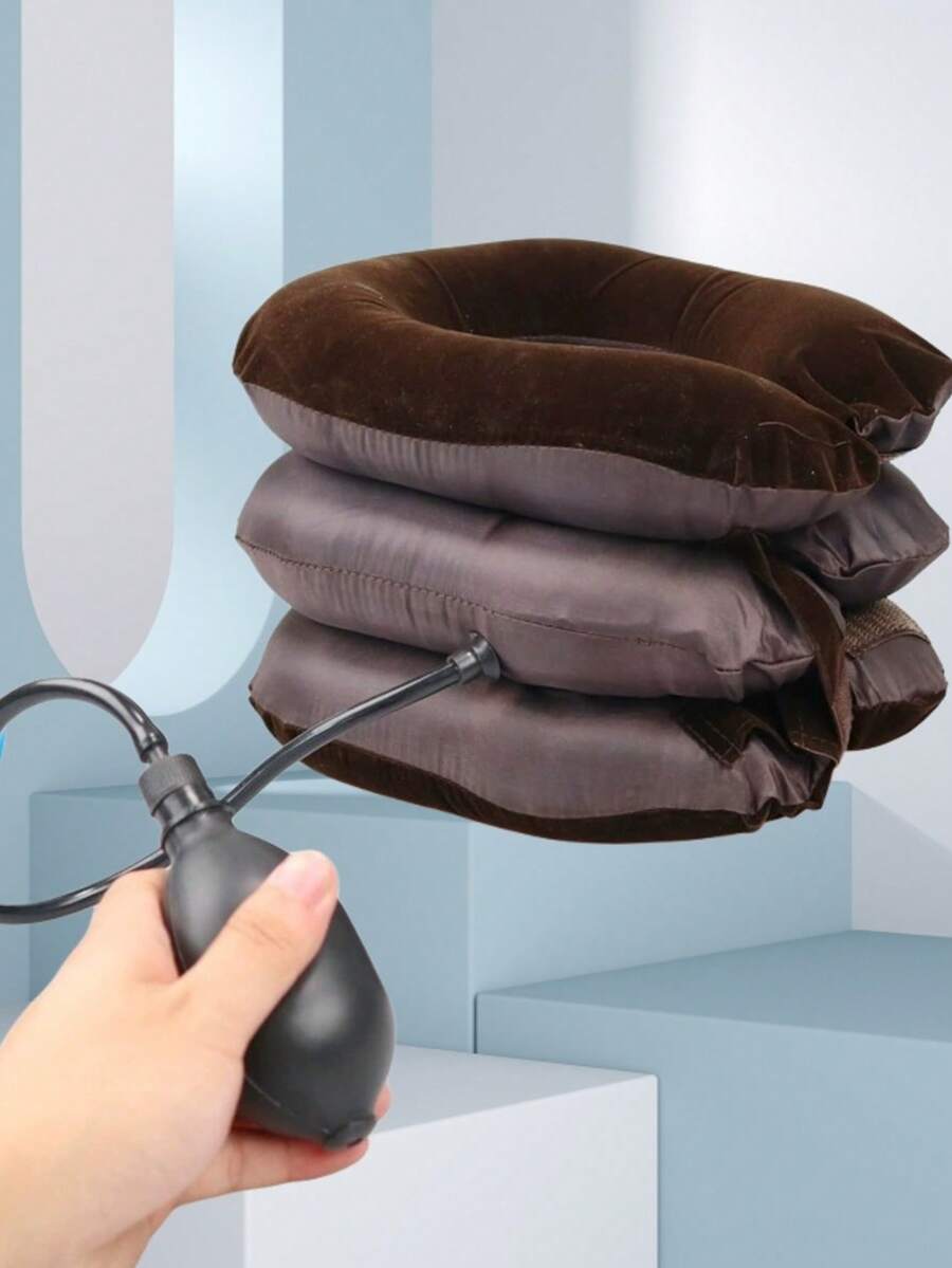 1 Stück brandneuer, sehr gefragter 3-Schichten Plüsch-Faser-verstärkter aufblasbarer Nackenschutz, tragbares aufblasbares Nackentraktionsgerät, Nackenstreckhilfe, Nackenstütze