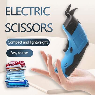 قص كهربائي لاسلكي محمول - شحن USB، فعال وملائم للأقمشة والجلود الاصطناعية والسجاد والورق - باللون الأزرق، مع زخرفة من الجلد الاصطناعي الناعم، شفرات من الصلب التنجستيني الصناعي الدرجة، محرك نحاسي عالي الجودة، إنهاء مهام القطع البسيطة بسهولة!