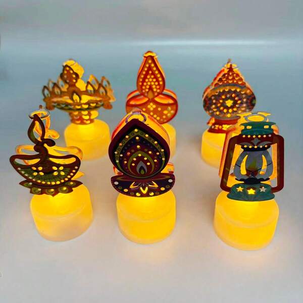 6 sztuk elektrycznych świeczek Diwali Diya, dekoracja hinduskiego święta Deepavali, lampka nocna LED zasilana bateriami, oświetlenie nocne