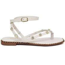 VIA CLEIA Women's Flat Sandals Square Toe With Spikes In Leather Tropical Baroque Simple Polka Dots Neutral Elegant Party Punk College Sporty Vacation Elegant Basic Casual Cute Vintage Outdoor Gorgeous PU Leather Lace Up Metal Studded Flats Beach Wedding Party Office Home Gym & Fitness Outdoor Summer - 白色 - 查看 1