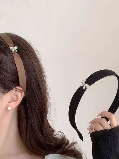 1 pieza Diadema elegante y versátil con lazo de strass para mujeres, accesorio para el cabello