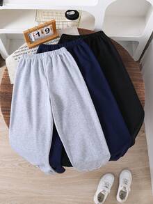 3pcs/Set Boys' Casual Oxford Waistband Letter Print Loose Fit Sports Jogger Pants, Spring/Autumn - Multicolor - View 2