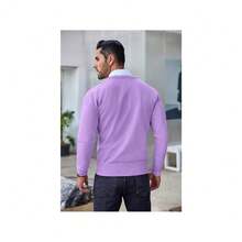 Men's Crew Neck Sweater Slim Fit Lightweight Sweatshirts Knitted Pullover For Casual Or Dressy Wear - 紫色 - 查看 3