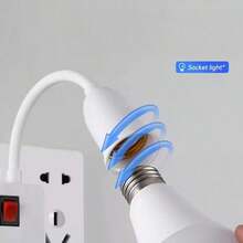 1 件，E27 插入式灯泡插座适配器，柔性软管，PVC 材质，白色，带开关，适用于夜灯、壁灯，适合所有 E27 螺口灯泡，无需电池
