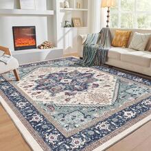 Soft Neutral Area Rugs 5x7, Washable Rug With Non Slip Backing, 5 X 7 Faux Cashmere Low-Pile Carpet, Cream White & Blue & Light Brown,  2025 Design - Blue & Red - View 24