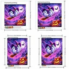 1 Stück Halloween Cartoon Geist Diamant Malerei DIY Vollbohrung Dekorative Malerei, Kürbis Schloss Nachtszene Diamant Kunst